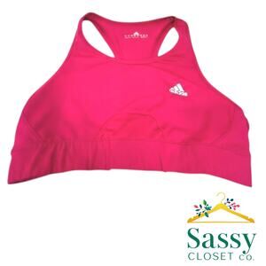 Adidas Pink Racerback Sports Bra Large L High Neck Mesh Panel Gym Top